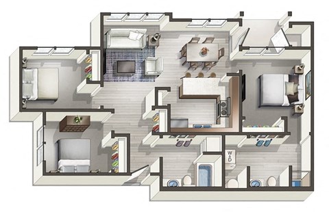 3X2 3D Floor Plan | Briggs Village Apartments in Olympia, WA 98501
